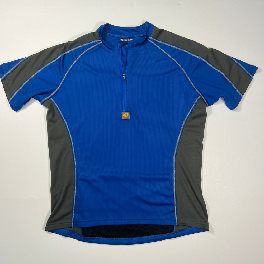 Pearl Izumi Cycling Jersey Mens Medium Blue Grey Quarter Zip Short Sleeve Biking